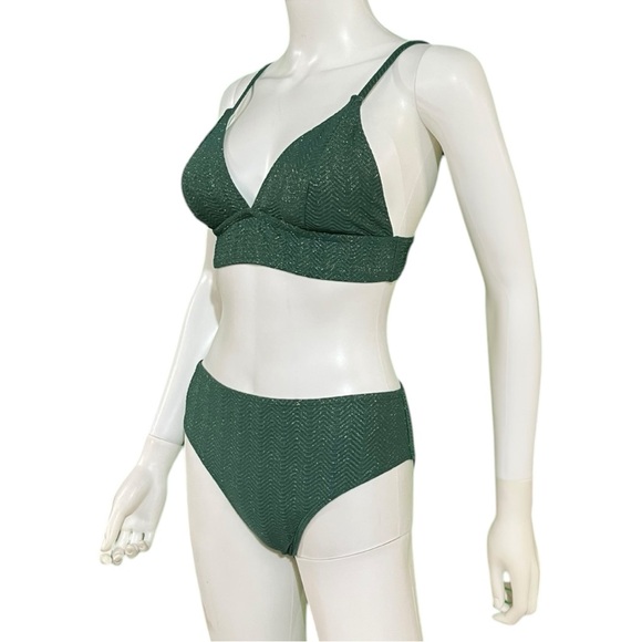 Cupshe Green Wave V-Neck Bralette & Hipster Bikini, Mix Size - Picture 9 of 11
